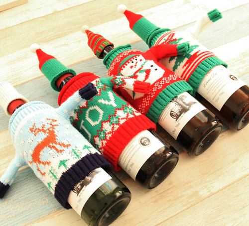 Conjunto de botellas navideñas de punto