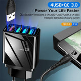 Illuminated 4USB Mobile Phone Charger 3A Charging Head
