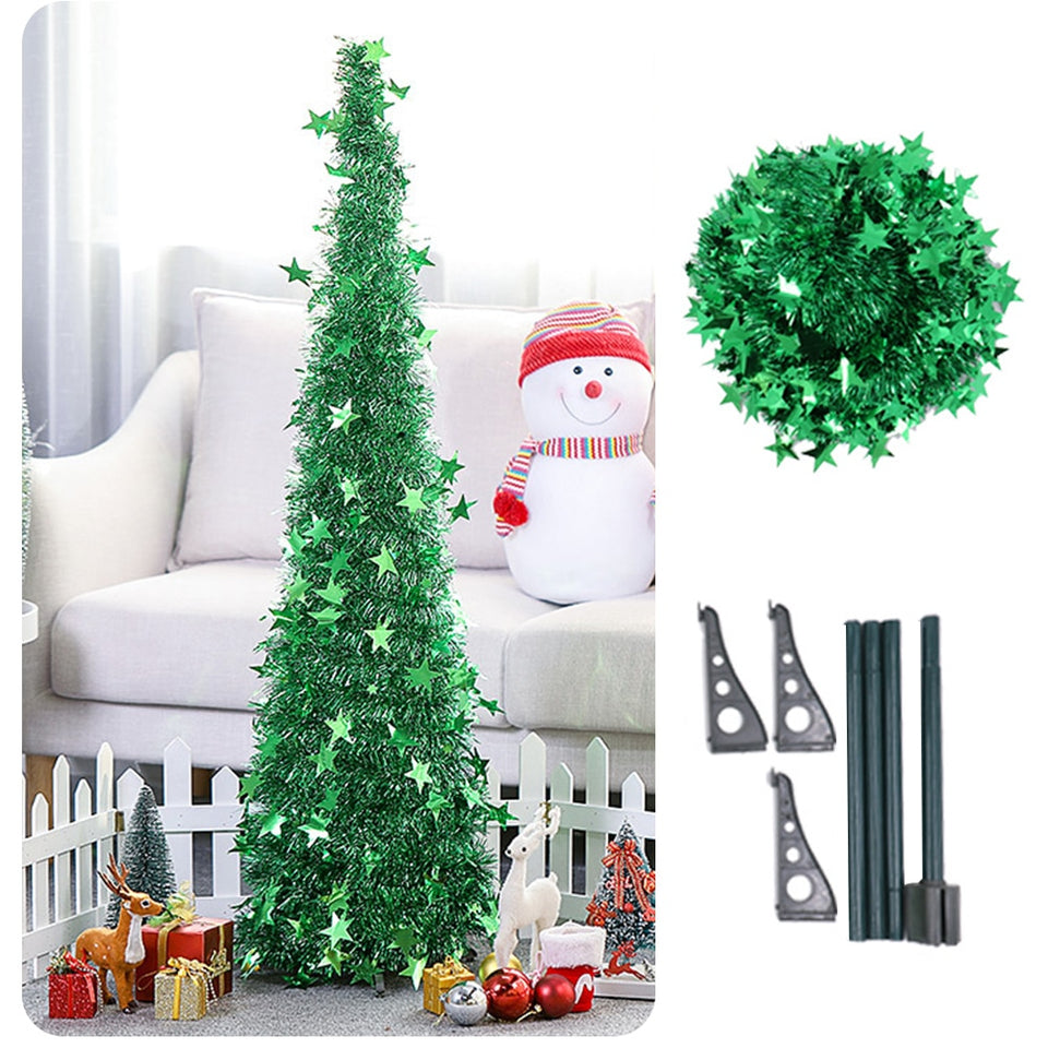 Künstlicher Lametta-Pop-Up-Weihnachtsbaum mit Ständer. Wunderschöner zusammenklappbarer künstlicher Weihnachtsbaum für Weihnachtsdekorationen