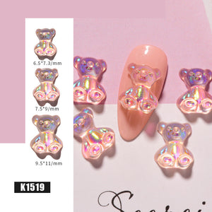 3D Cute Bear Resin Nail Art Decorations Crystal Gummy Bear Nail Glitter Jelly Ornaments Nails Art Accessories for Nail Art Decoration