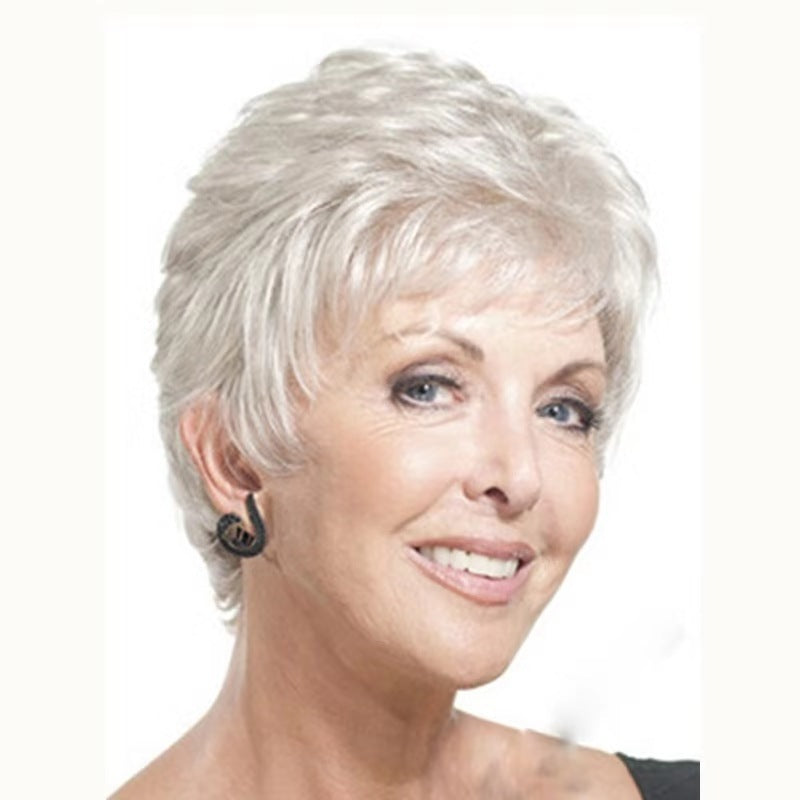 Aged Silver-White Diagonal Bangs Partial Short Hair