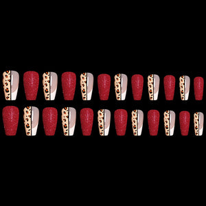 Red Jump Color Leopard Print Ballet False Nails