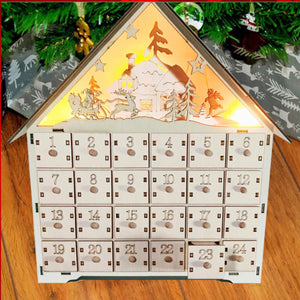 Decoraciones navideñas de calendario de madera.