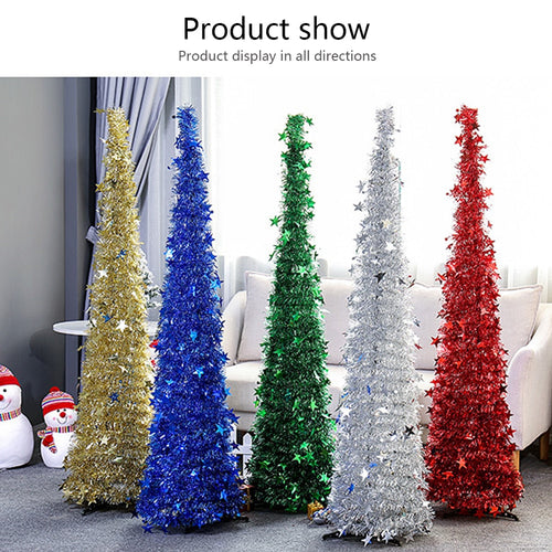 Künstlicher Lametta-Pop-Up-Weihnachtsbaum mit Ständer. Wunderschöner zusammenklappbarer künstlicher Weihnachtsbaum für Weihnachtsdekorationen
