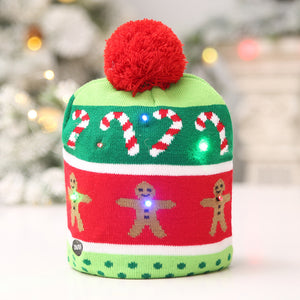 Decoración navideña Gorro con luz LED de punto Árbol de Navidad Muñeco de nieve Sombrero para niños adultos 