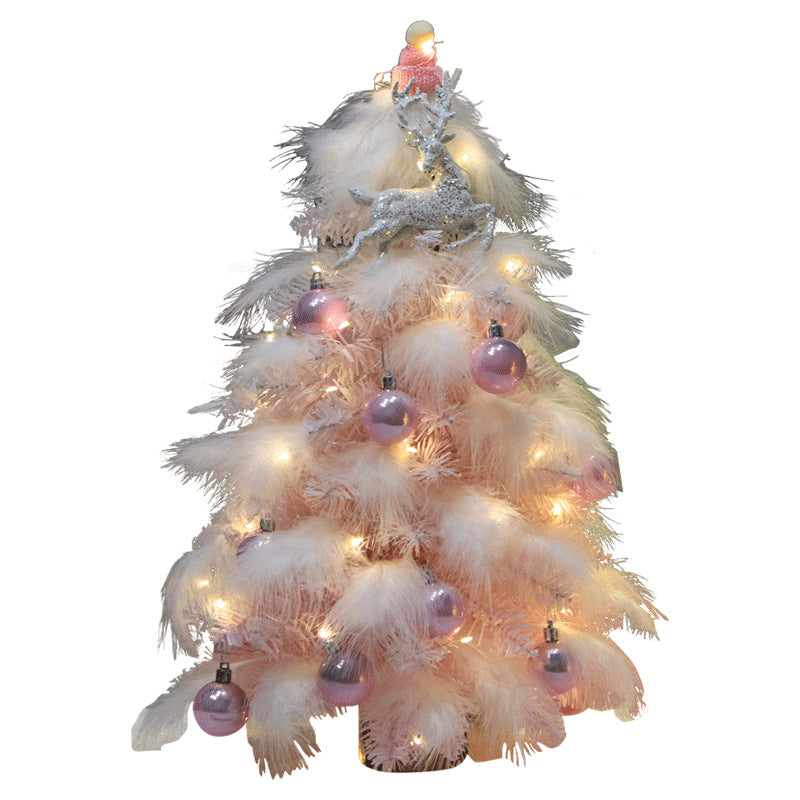 Adorno navideño de escritorio, árbol pequeño, árbol de Navidad, árbol de decoración de plumas rosas