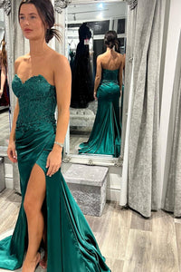 Sweetheart Green Lace and Satin Mermaid Prom Dress