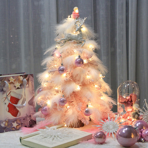Adorno navideño de escritorio, árbol pequeño, árbol de Navidad, árbol de decoración de plumas rosas
