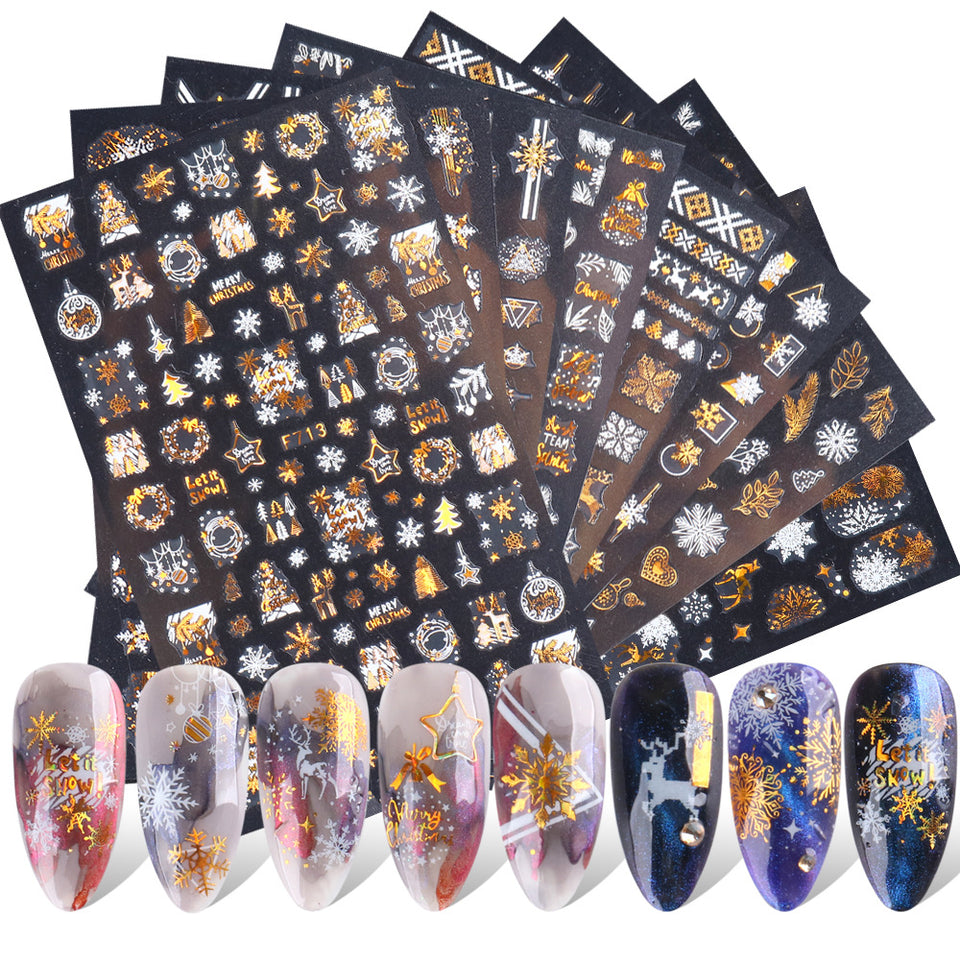 New Nail Stickers 3D Christmas Series Two-color Golden Laser Snowflake Thin Stickers Nail Art Design Nail Art Stickers