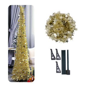 Árbol de Navidad emergente de oropel Artificial con soporte, precioso árbol de Navidad Artificial plegable para decoraciones navideñas