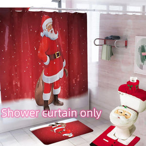 Cortina de baño Feliz Navidad, asiento de inodoro de Papá Noel, decoraciones navideñas