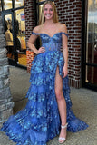 Corset Tulle Appliques Tiered Ruffle Long Prom Dress with slit