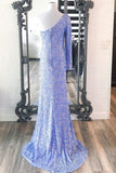 Stunning Light Purple Sequins Mermaid One Sleeve Prom Gown
