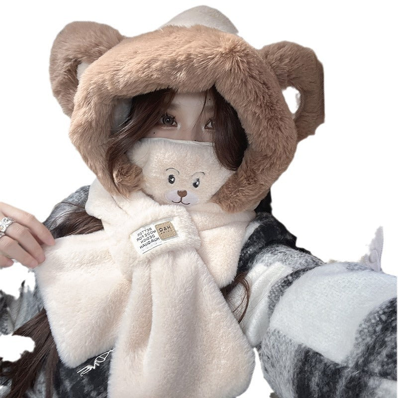 Cute Bear Hat Scarf One Female Winter Earmuffs