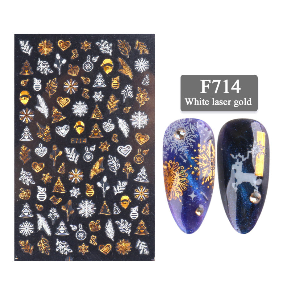 New Nail Stickers 3D Christmas Series Two-color Golden Laser Snowflake Thin Stickers Nail Art Design Nail Art Stickers