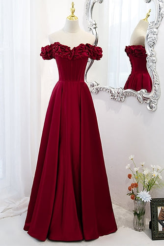 Off the Shoulder Wine Red A-line Princess Dress
