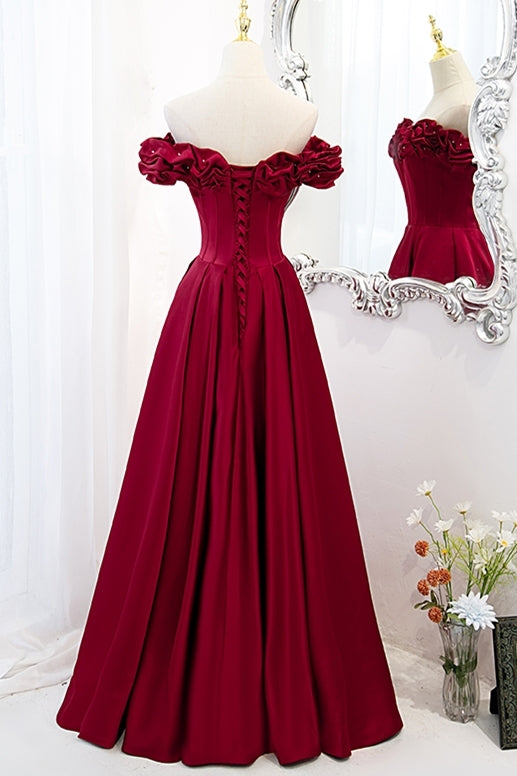 Off the Shoulder Wine Red A-line Princess Dress