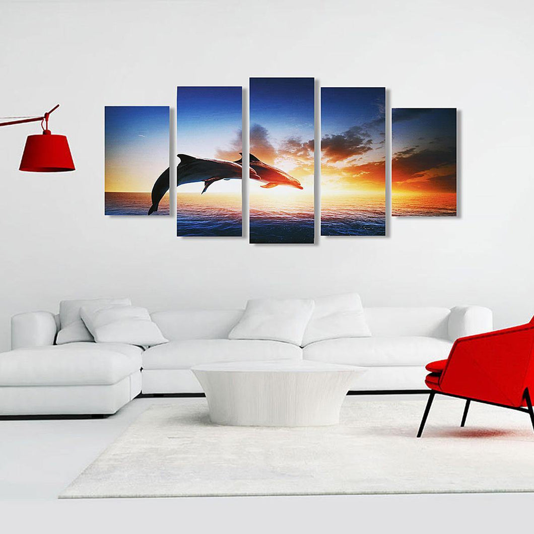 Dolphin Sunset Canvas Print Paintings Poster Wall Art Picture Home Decor Unframed