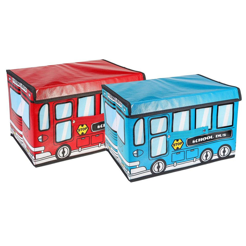 1.8L Waterproof Bus Shape Children Kids Toys Storage Box Foldable Non-woven Cartoon Car Pattern Toys Basket