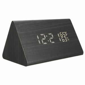 USB Voice Control Wooden Wooden Triangle Temperature LED Digital Alarm Clock Humidity Thermometer