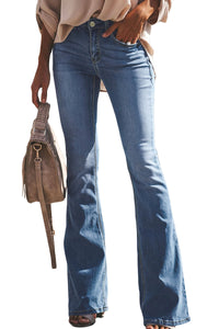 Denim-Jeans im Distressed-Look mit hoher Taille und Schlag