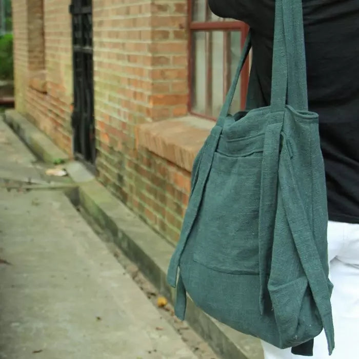 Green Women Backpack Linen Shoulder Bag