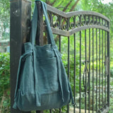 Green Women Backpack Linen Shoulder Bag