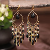 Antique gold-plated long fringed earrings for women vintage waterdrop bohemian chain earrings