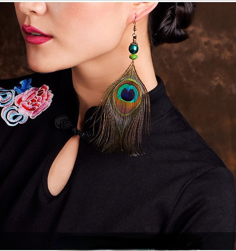 The glazed peacock feather earrings gathered among the common people were originally designed to be restored to restore the production of ancient craftsman earrings