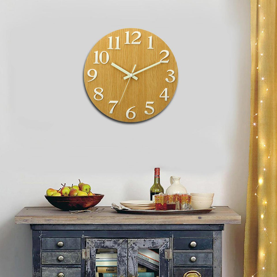 Wall Clock Glow In The Dark Silent Quartz Indoor Living Room Bedroom Luminous