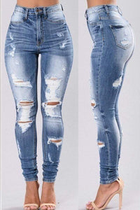 Stylish High Waist Broken Holes Jeans