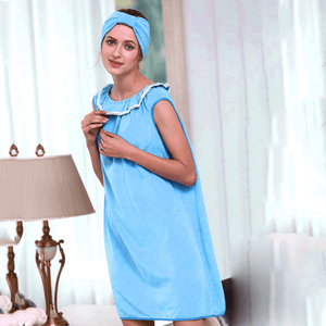 Honana BR-957 Able Wear Spa Microfiber Soft Bathrobe Women Skirt Bath Towel with Bath Cap