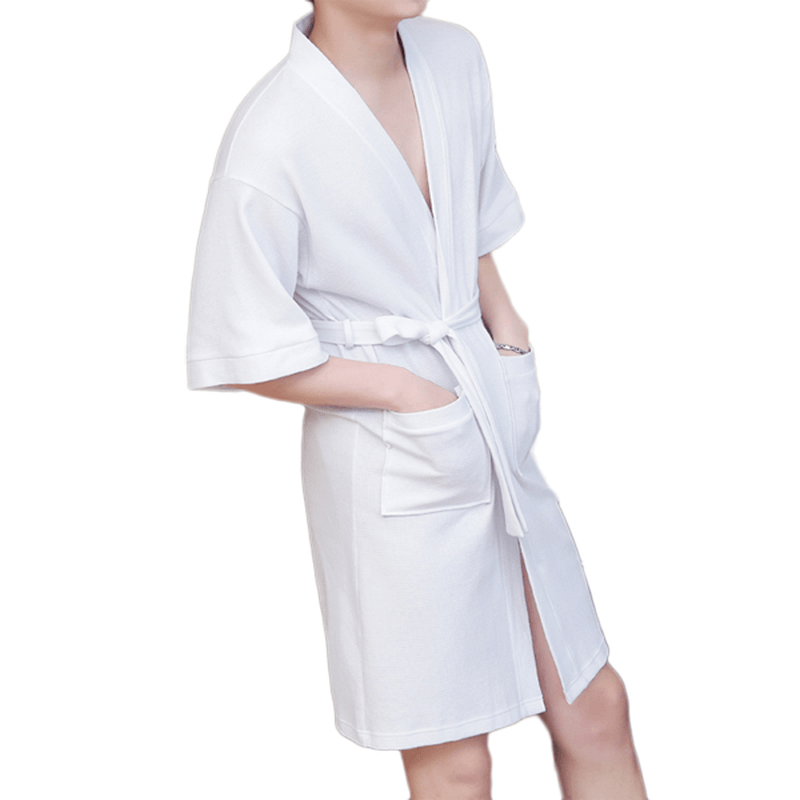 Honana BX-988 Towel Bathrobe Dressing Gown Unisex Men Women Solid Cotton Couple Waffle Sleep Lounge
