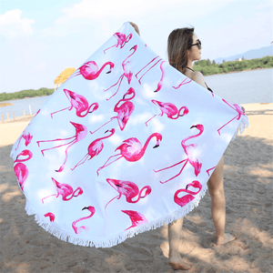 Fashion Flamingo 450G round Beach Towel with Tassels Microfiber 150Cm Picnic Blanket Beach Cover Up