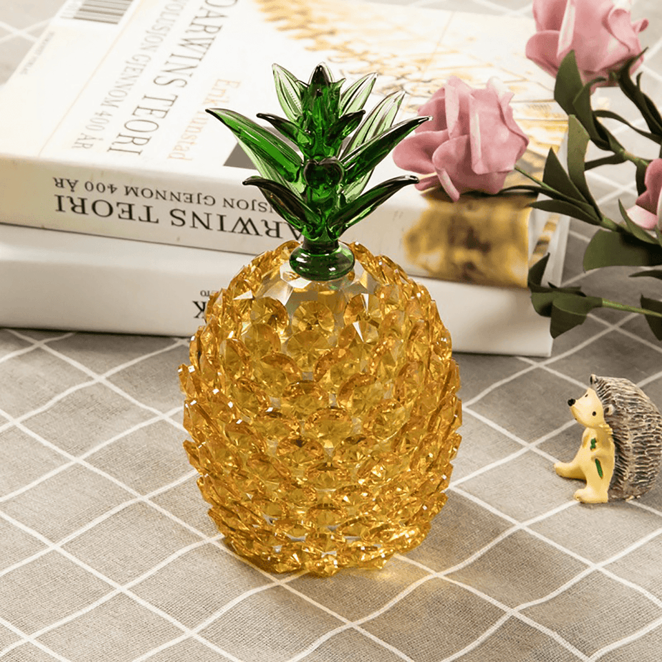 Crystal Glass Pineapple Figurine Hand Craft Gold Paperweight Ornament Gift Decorations