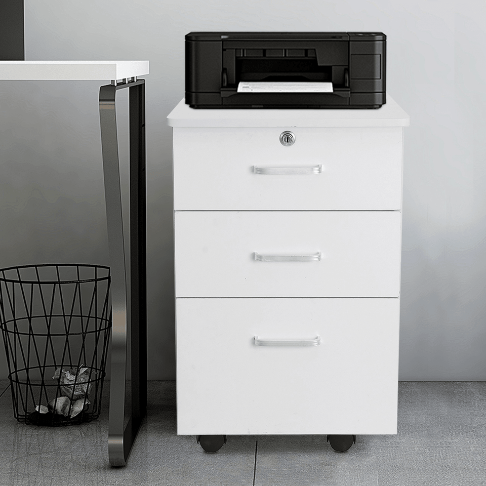 3-Drawer Rolling Storage Cabinet Office Supply Printer Cart Nightstand with Lock
