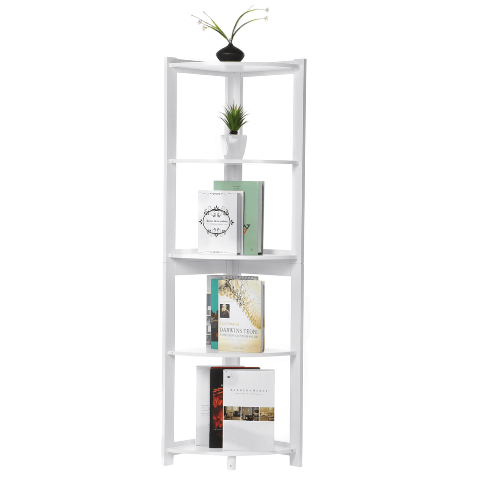 5 Tiers Corner Bookshelf Multifunctional Storage Shelf Bookcase Decoration Display Standing Shelves for Home Office