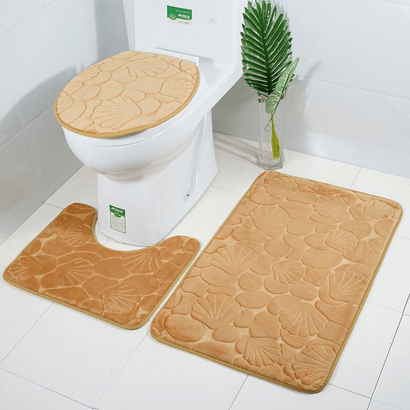 3Pcs Embossing Bath Mat for Bathroom Memory Foam Bathroom Carpet Mat Toilet Mat Bathroom Floor Rug