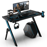 47.2" Gaming Computer Desk Black Gamer Table with Audio Sensor RGB LED Lights Cup Holder Headphone Hook for Home Office