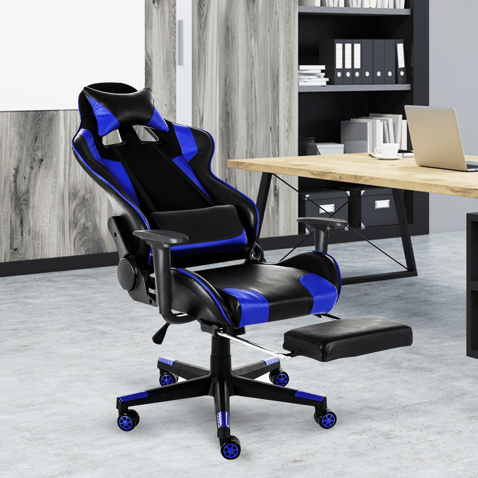 Ergonomic High Back Office Chair Racing Style Reclining Chair Adjustable Rotating Lift Chair PU Leather Gaming Chair Laptop Desk Chair with Footrest