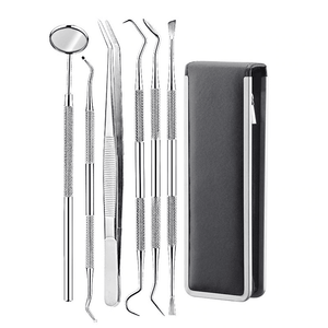 Juego de 6 piezas de espejo Dental de acero inoxidable, juego de herramientas preparadas para dentista, Kit de sonda para el cuidado de los dientes, instrumento, pinzas, azada, escalador de hoz