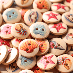 100 PCS Ocean round Pattern Wooden Button Mixed 2 Hole Natural Sewing Handmade Clothes Buttons
