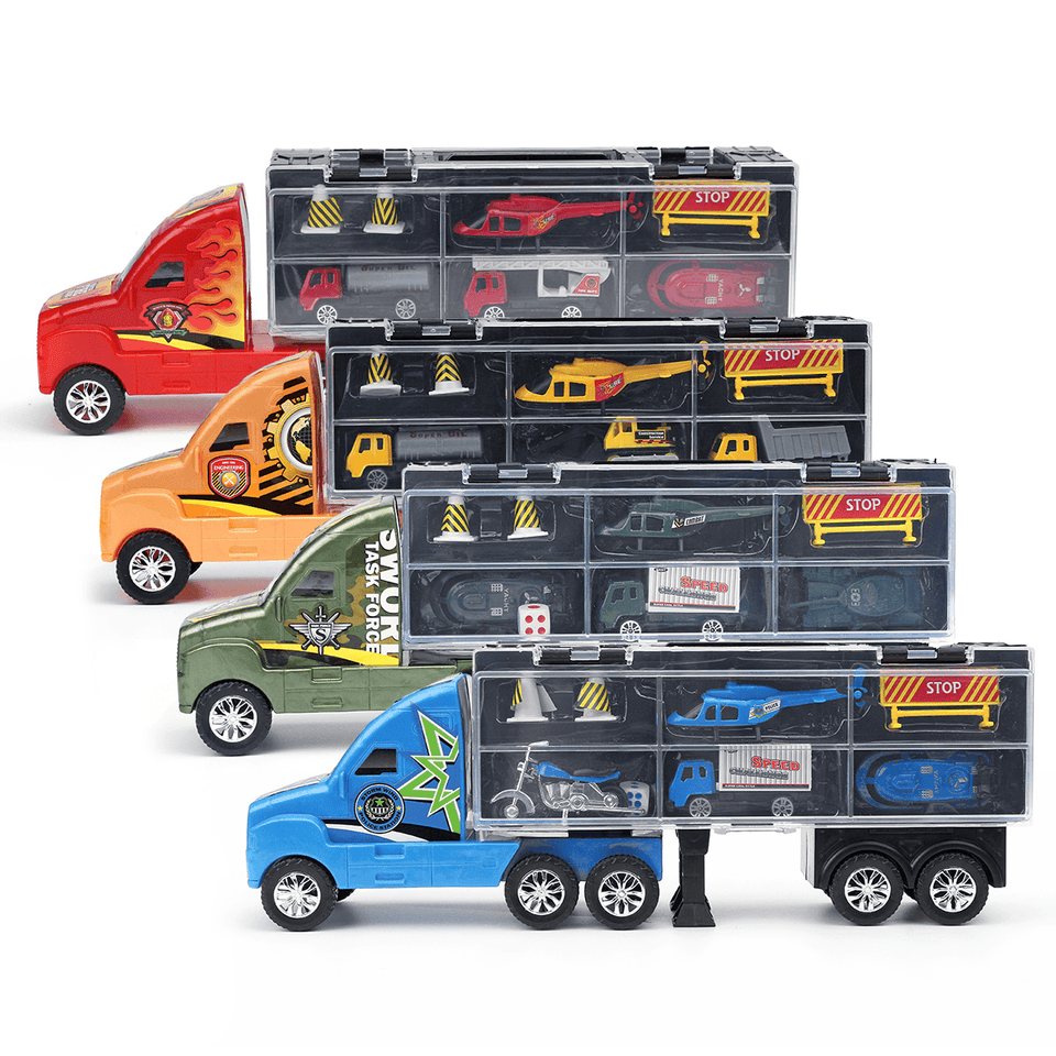 Alloy Trailer Container Car Storage Box Diecast Car Model Set Toy for Children'S Gift