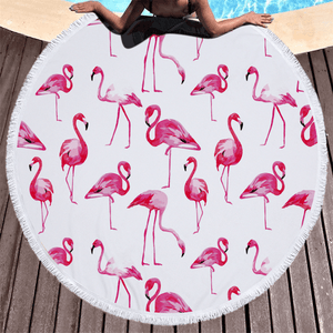 Fashion Flamingo 450G round Beach Towel with Tassels Microfiber 150Cm Picnic Blanket Beach Cover Up