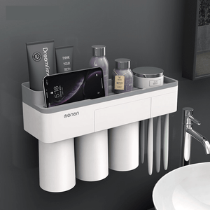 [Magnetic Design] Jordan&Judy Mutifunctional Magnetic Toothbrush Holder with Toothpaste Squeezer Cups Bathroom Storage Rack Nail Free Mount for Shaver Toothbrsuh Phone