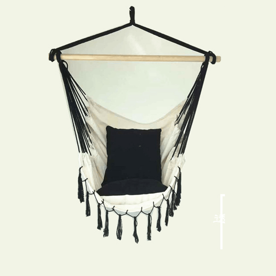 Tassel Hammock Chair with Rod Outdoor Indoor Dormitory Bedroom Yard Travel Camping for Child Adult Swinging Hanging Single Safety Chair Hammock
