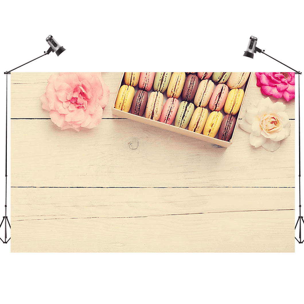5X3Ft Macaron Flowers Wooden Wall Photography Backdrop Studio Prop Background