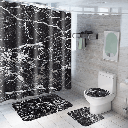 Marble Carpet Shower Curtain Four-Piece Toilet Bathtub Anti-Static Waterproof Anti-Mildew Non-Slip Mat Set