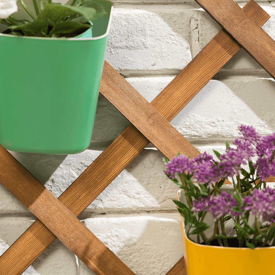 Wall Hanging Flower Pot Shelf Plant Stand Grid Back Wooden Home Garden Decorations