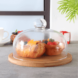 21Cm Glass Cake Dessert Dome Cover with Rotating Bamboo Base Kitchen Storage Container